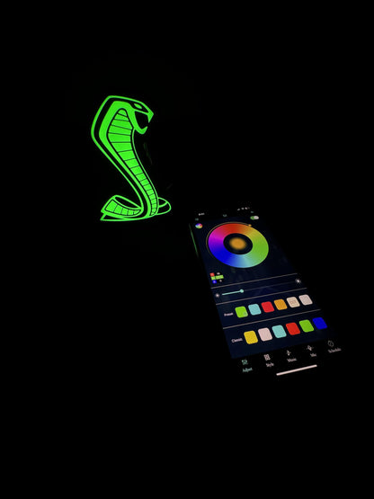 Cobra Light Up Grille Badge/Emblem Compatible with GT350 GT500 LED RGBW Bluetooth Controlled